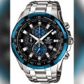 Casio Edifice Watch Mens Black Analog-Digital Stop Watch Date Display Multi-Function Silver Stainless Steel Band Watch-EF-539D-1A2VUDF. 