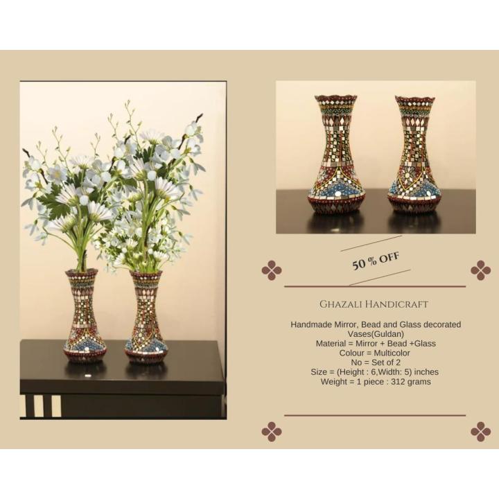 Handmade Mirror, Bead and Glass decorated Vases(Guldan)...Set of 2...Special  Introductory Price
