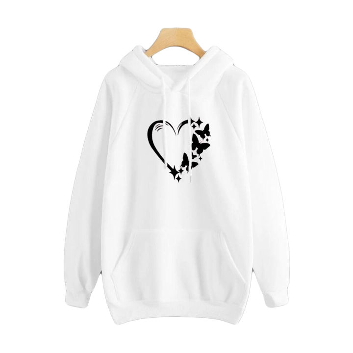 Hoodie For Girls Women heart and Butteries Printed Kangaroo Hoodie Pocket Drawstring Pullovers Clothing Long Sleeves Fleece Huddle Export Quality