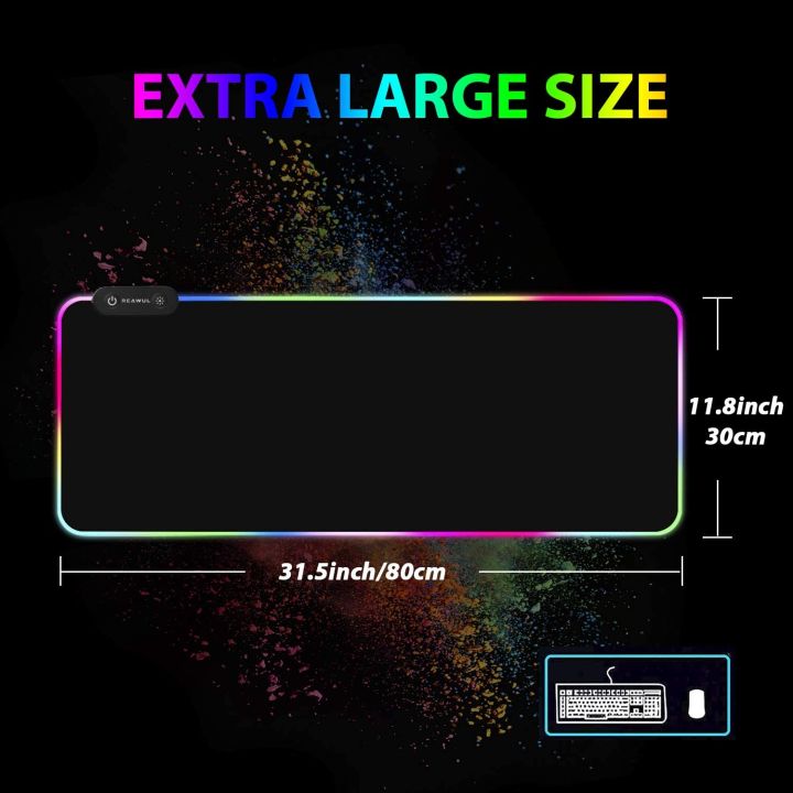 WF    RGB Gaming Mouse Pad RASURE 9 Modes Oversized Glowing Led Extended Mousepad Anti-Slip Rubber Base and Waterproof Surface Large Soft Led Computer Keyboard Mouse Mat Size - 31*12inches