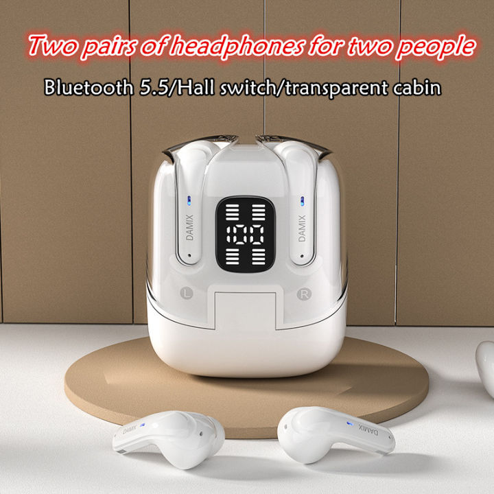 【COD+Ready Stock + FREE Shipping 】DX-16 Couple's wireless Bluetooth earbuds 2 pairs of 4 earphones TWS5.5 sports esports digital display high-quality Call headphones