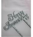Happy Anniversary Cake Topper - Silver Party Decoration. 