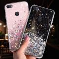 Maitus for Vivo V7 Plus Back Cover Luxury Glitter Sequins Gold Foil Starry Bling Cases Clear Soft Silicone Bumper Shining Mobile Phone Protective Case for Girls Boy. 
