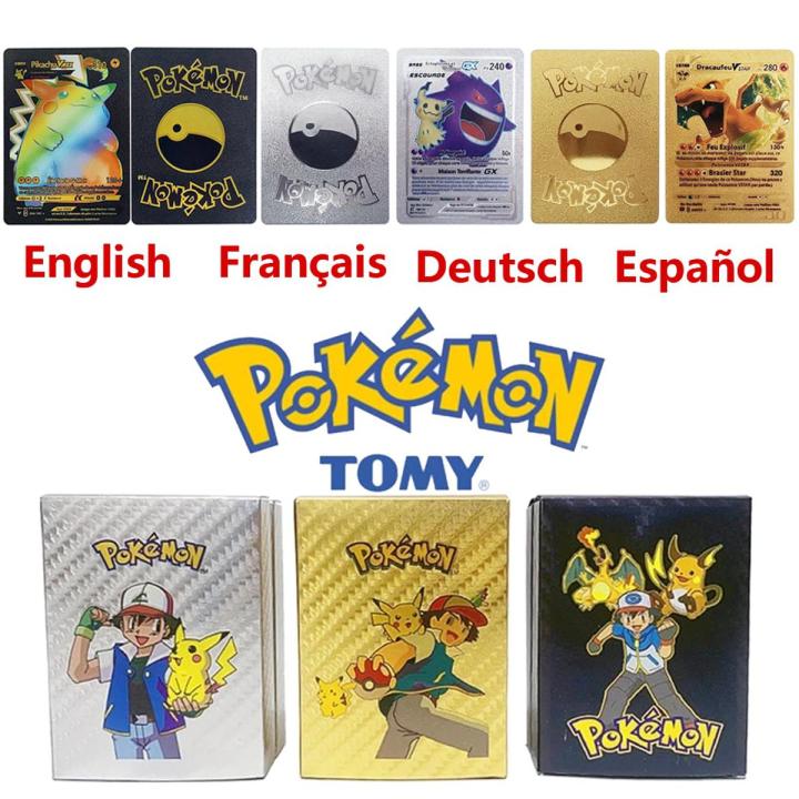 Pokemon 15/55pcs Pikachu Soft Metal Cards English French German Spanish Alphabet Games Collection Cards Children's Toy Gifts
