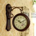 Vintage Double Side Wooden Style Vintage Antique Wall Clock - Brown double face Beautiful Look wall clock / Two sided wall clock - Unique Double Sided Wall Clock Vintage Looks - Brown (Two Sided) -. 