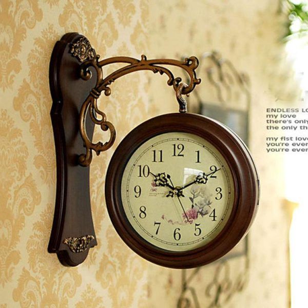 Vintage Double Side Wooden Style Vintage Antique Wall Clock - Brown double face Beautiful Look wall clock / Two sided wall clock - Unique Double Sided Wall Clock Vintage Looks - Brown (Two Sided) -