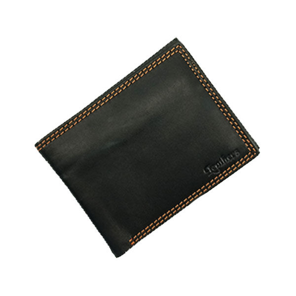Pocket Size Black Plain Leather Wallet