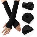 【Qian poem li Store】Cool Street Anime Dark Ninja Style Arm Fashion Cosplay Ninja Knitted Half-Finger Sleeves. 