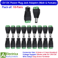 10 Pairs DC 12V Male Female Power Plug Jack Screw Connector for Camera & Light by Electrica. 