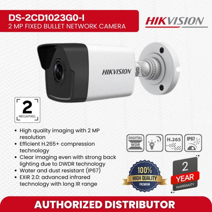 HIKVISION DS-2CD1023G0E-I 2 MP Fixed Bullet Network Camera- Network Cameras Value Series- Efficient H.265+ compression technology IP Camera-Water and dust resistant (IP67) Camera-EXIR 2.0: advanced infrared technology with long IR range IP Camera