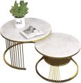 Stylish Metallic Mid Coffee Table Set with Gold Metal Frame - Round Side Table with Shelf, Nesting Coffee Table Set of 2, Stackable Metal Coffee Tables for Nesting Tables, Center Table, Wooden Table, Coffee Table, and Cocktail Table!. 