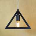 Triangle Lamp Indoor Unique Geometric Vintage Styled Bulb Fixture Hanging Ceiling Warm Shade Black Aluminum Body Triangle Shaped Pendant Light. 