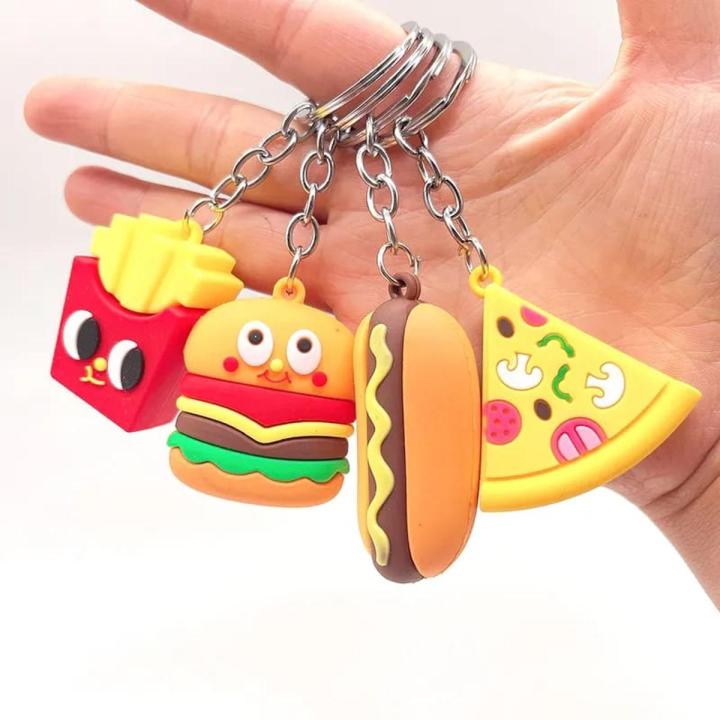 Fast Food Keychain Burger Pizza French Fries Hotdog Keychains - Bag Charm keyring - Silicon keychain - keychain for boys - keychain for kids - keychain for girls - keychain for bag - stationary - keychain for car -