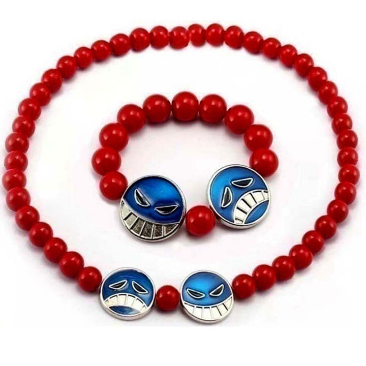 Cartoon Anime One Piece Portgas D Ace Hats Belt Beaded Bracelet Necklace For Cosplay Props Role Play Jewelry Accessories