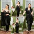 Nighty Set 3 Piece Night Wear For Women / Beautiful Night Dress / Sleepwear Nighty (GOWN + Inner Dress + Trouser) - RED. 