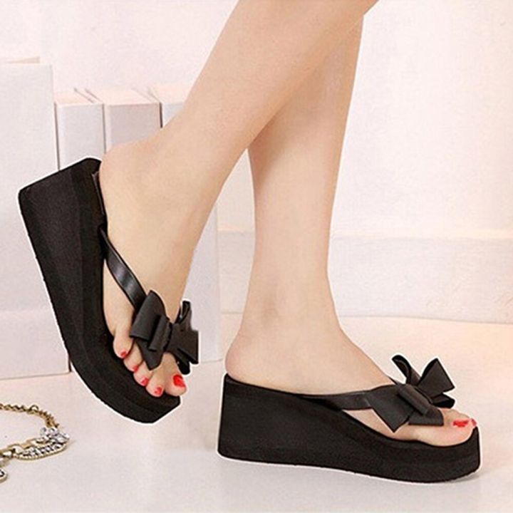 Womens%20Mid%20Wedge%20Heel%20Flip%20Flops%20Beach%20Sandals%20Bowknot%20Platform%20Slipper%20-%20Image%204
