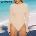 ECHIDNA Women Bodysuit Crew Neck Slim Fit Bodysuits Women Clothing. 