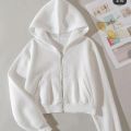 Women's Fleece Zipper Crop Hoodie - Stylish and Warm - All Colors Available. 