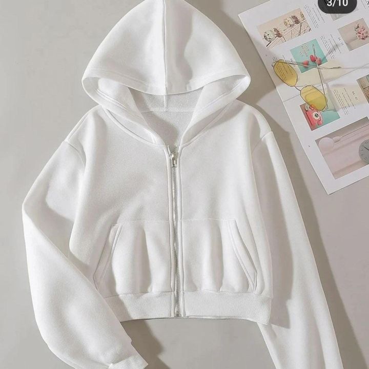 Women's Fleece Zipper Crop Hoodie - Stylish and Warm - All Colors Available