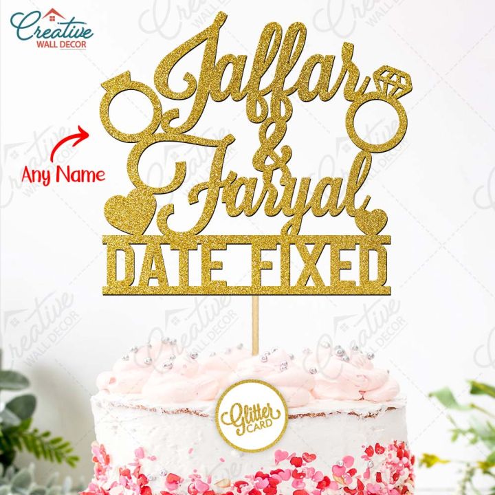 CUSTOMIZED Date fixed Cake Topper, wedding topper for Party Celebration, Anniversary & Engagement Cake Decoration Supplies
