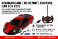 Rechargeable LED Light RC Racing Car with Remote Control for Kids - High-Speed Sports Car Toy for Boys & Girls. 