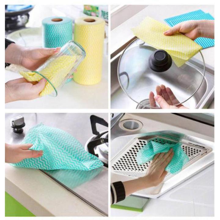 1Roll (25 Sheets) Multi-Purpose Kitchen Cleaning Reusable Wipes Multi-Colour