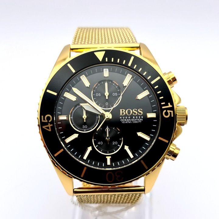 NEW GENUINE HUGO BOSS OCEAN EDISION 1513703 YELLOW GOLD MESH STRAP MENS WATCH