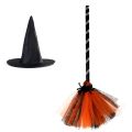 2Pcs Halloween Party Witch Broom Plastic Witch Broomstick Kids Broom Props Witch Hat For Halloween Cosplay Costume Party Decor. 