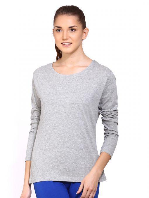 Grey Round Neck Cotton Long Sleeves Stylish Tshirt T-Shirt T Shirt Top For Women For Girls