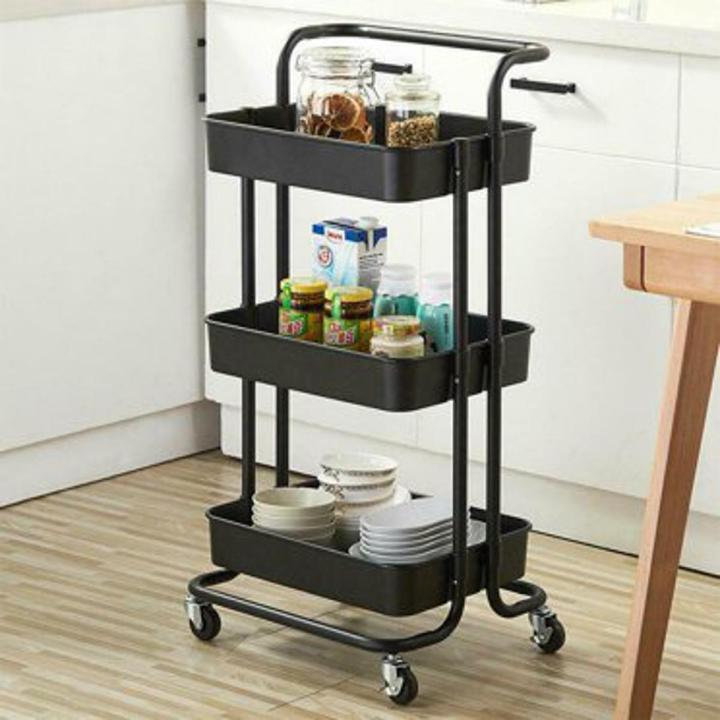 3 Tier Mesh Utility Cart Rolling Metal Organization Cart with Lockable Wheels