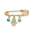 Emotion HENG Lucky Eye Fatima Hamsa Hand Blue Turkish Evil Eye Brooch Pin Gold Color Alloy Charm Brooch for Women Men Fashion Jewelry BE102. 