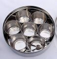 LARGE 7 Partitions Spices Container Kitchen Box with Glass Lid Stainless Steel. 