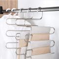 Multi Functional Organizer Trouser Pants Rack Shelves 5 in1 Stainless Steel Wardrobe Magic Hanger Clothes Shelf Tie Scarf Cloth Hang Bars Closet Cupboard. 