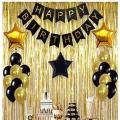 Happy Birthday Golden and Black - Pink Silver - Black and Silver Decoration Setsincluding  Black Banner , Background Curtains , Stars Foil Balloons & Latex Balloons in Golden Black. 