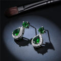 Fashion woman stud earrings with diamonds twin emerald stud earrings drop-shaped green crystal E361. 