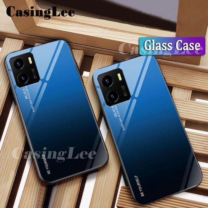 Casinglee For VIVO Y15A case Gradient Tempered Glass Protector Back cover for VIVO Y15A Phone Cases For girls and Boys