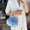Satin White Pearl Chain Dumpling Shoulder Bag for Girls Stylish Handbag 2024. 