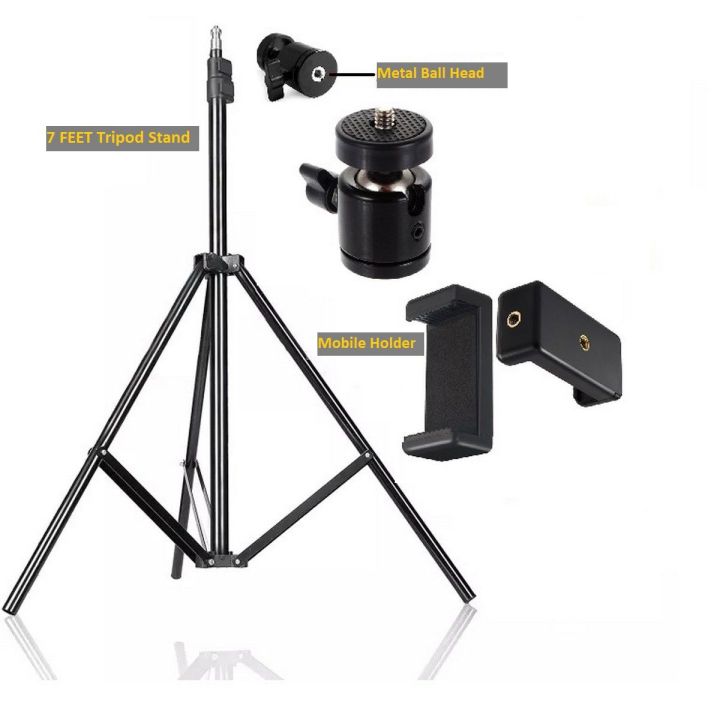 SK 2.1/7ft Aluminium Tripod Stand with 360 rotatable ball head Adjustable Portable 7 Feet Tripod With Mobile Holder Best Quality Tripod Stand for Mobile Phone & DSLR Camera Photography-Black