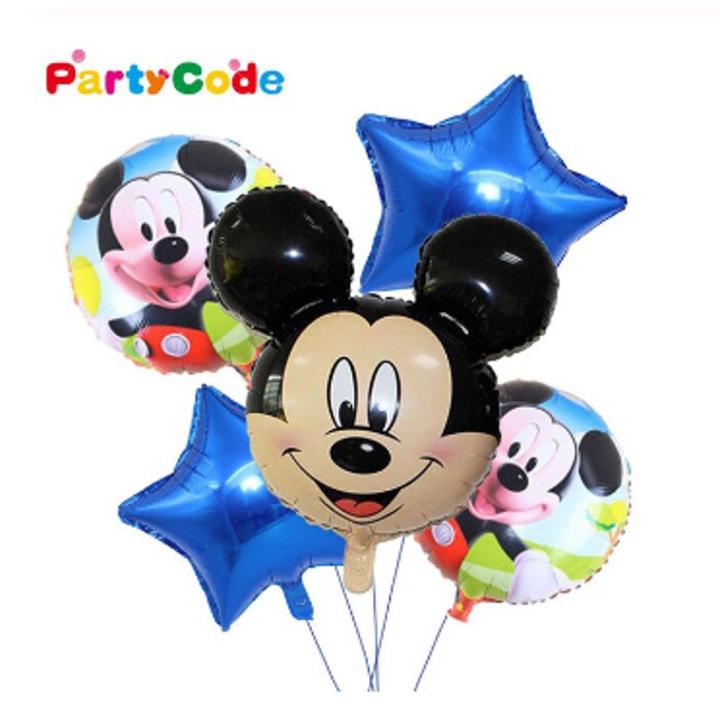 Mickey Mouse 5 Pieces Foil Balloons Pack For KIds Birthday Party Decoration With Stars and Mickey Mouse Foil Balloons