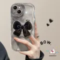 3D Wavy Curved Edge Art Ink Case Compatible For iPhone 11 13 XR 14 12 Pro Max 8 7 6 6s Plus X XS Max SE 2020 Cute Bowknot Back Cover with Bracket Phone Stand. 