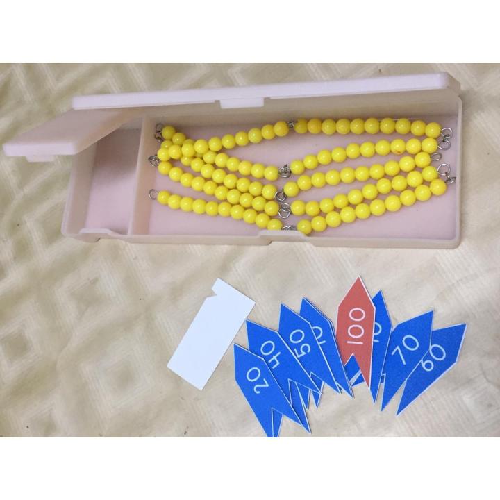 Square Chain of 100 with box and arrow labels - Linear & Skip Counting, Montessori Beads