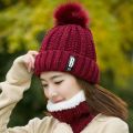 Buy 1 Cap Get 1 Free Neck warmer - Mahroon Woolen Beanie Cap With Neck Scarf For Women. 