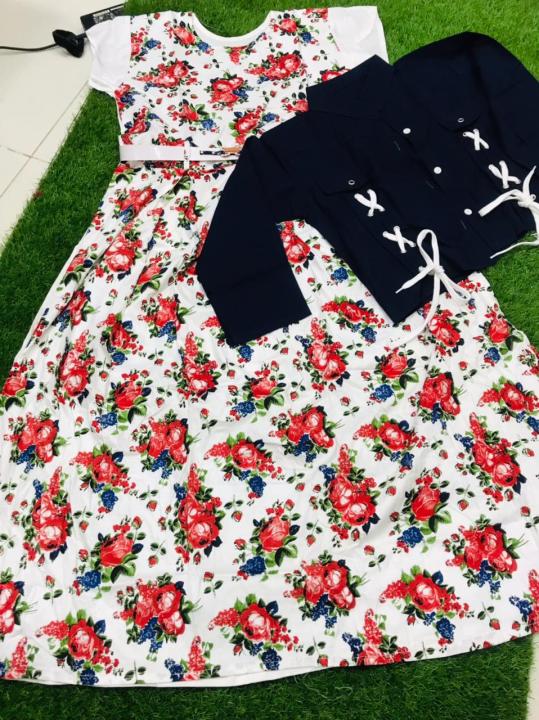 Stylish%20Western%20Style%20Denim%20Upper%20With%20Printed%20Floral%20Frock%20With%20Belt%20For%20Women/Girls%20-%20Image%204