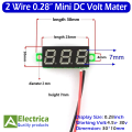 Pack of 1/ 3 Pcs 0.28 Inch 2 wires 4.5-30V Mini Digital Voltmeter Voltage Tester Meter Red LED Screen meter by electrica. 