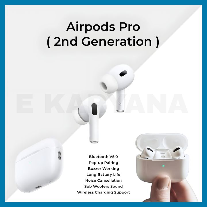 Airpods Pro (2nd Generation) | BT V5.0 | Super Bass And Sound | Long Battery Life| Pop-up Pairing | Buzzer Working | Wireless Charging Support