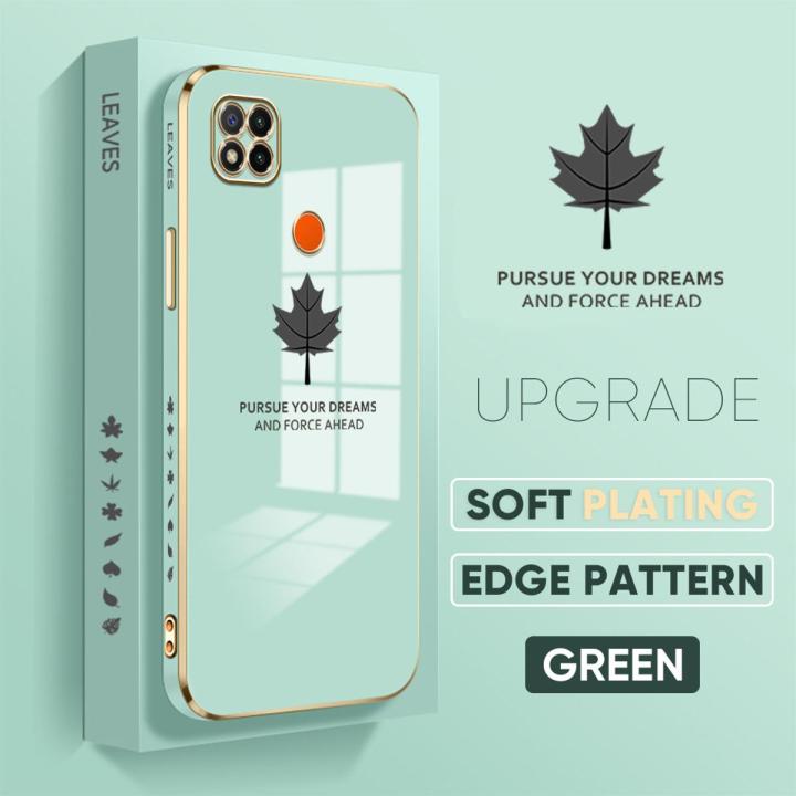 TA for Redmi 10A 9C Back Cover + Free Lanyard Maple Leaf Luxury 6D Plating Case Side Pattern Soft Silicone Square Phone Cases