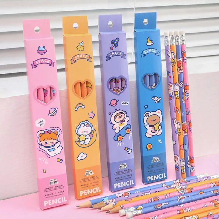 4pc Kids Graphite Pencil Cute Korean Japanese Stationery Sketch Drawing Kawaii Pencils for School Supplies Cheap Pen Wholesale Straggle Steipos
