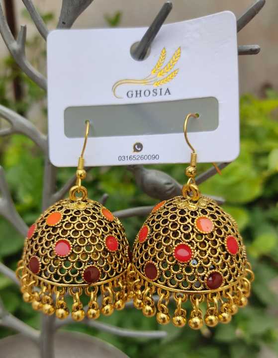 Indian%20Golden%20Color%20%20Jhumka%20Earrings%20with%20Golden%20Color%20Hanging%20Beads%20For%20Women%20and%20Girls%20-%20Image%203