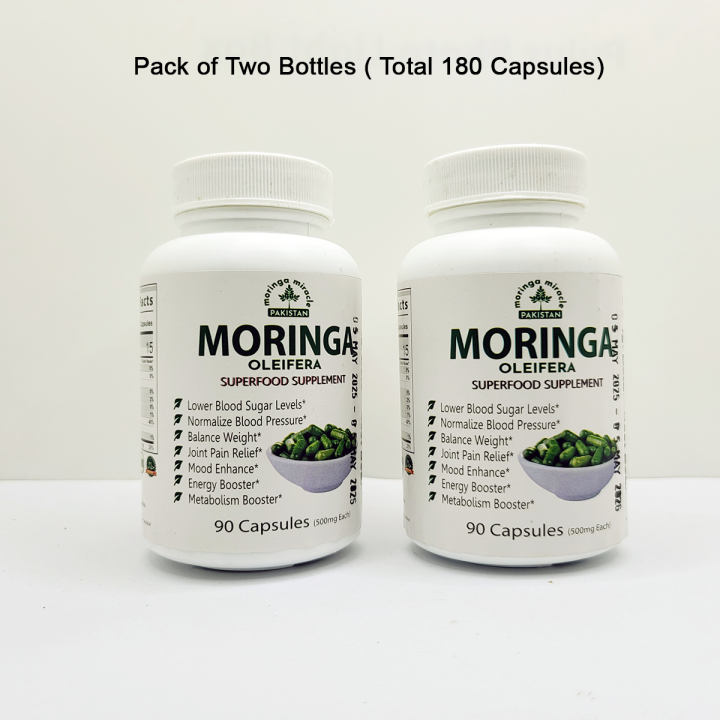 Pack of 2 Bottles -Moringa Oleifera Caps 180  Organic Moringa Pills Capsules , Weight Loose ,مورنگا کیپسول