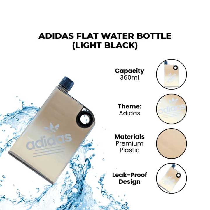 Adidas Flat Water Bottle 360ml Portable Slim A5 Paper Water Bottle Ultra Thin Pocket Flask Leak-Proof Premium Plastic Reusable Drinking Bottle for Gym School Office Travel Outdoor Sports Biker Backpack Friendly Stylish Minimalist Square Bottle